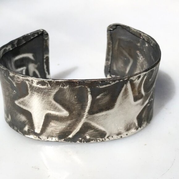 Stars Unisex Solid Sterling Silver 925 Cuff Bracelet Embossed Handmade Mens Gift - Picture 12 of 12